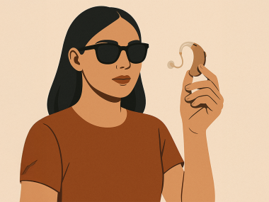 Превью публикации Слуховой аппарат, дактилология и шрифт Брайля: как общаться незрячему человеку, потерявшему слух